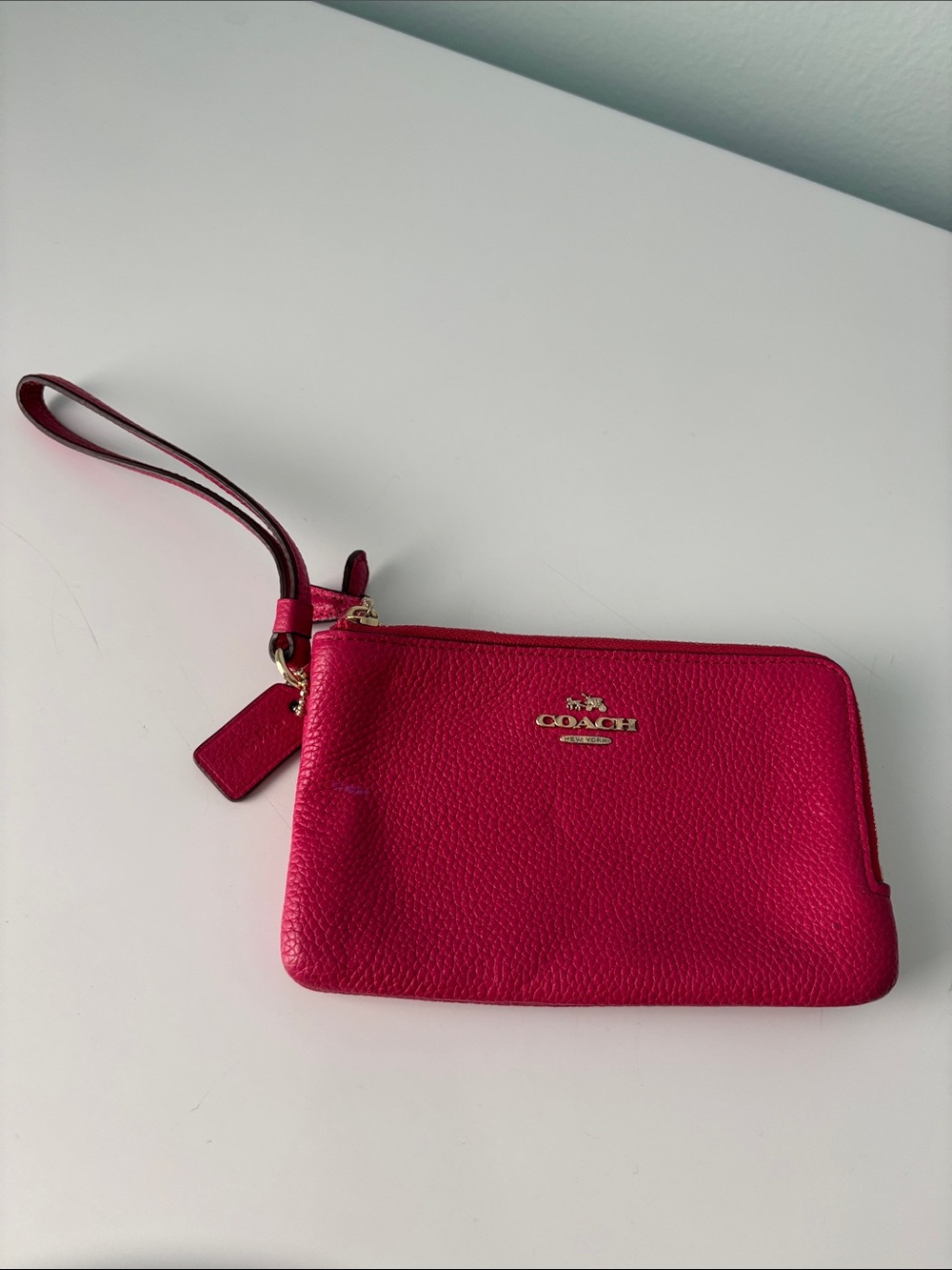 Coach Hot Pink Pebbled Leather Wristlet